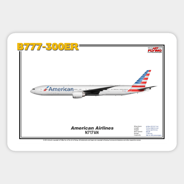 Boeing B777-300ER - American Airlines (Art Print) Sticker by TheArtofFlying